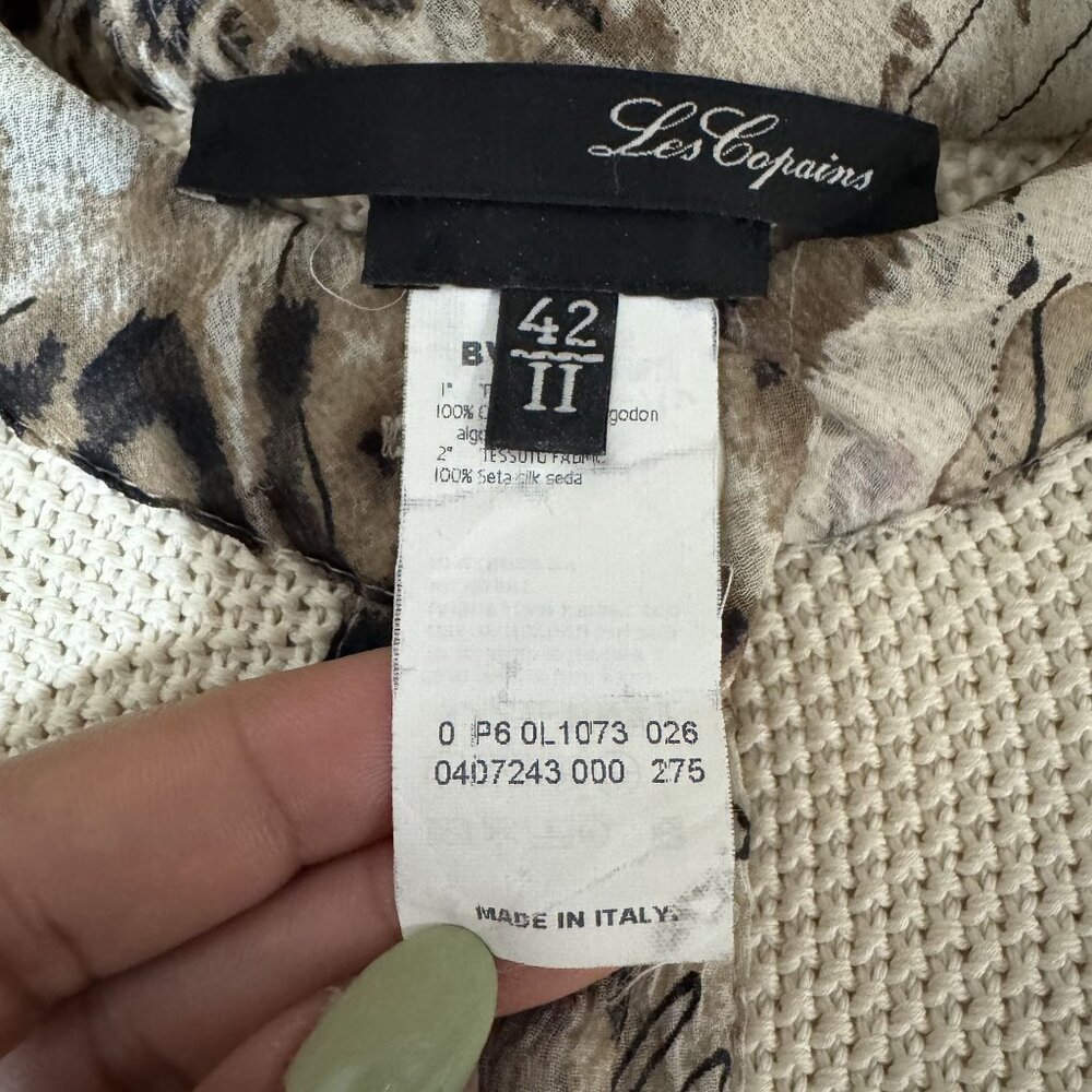 Vintage Les Copains Italy Women's Cream Knit Cardigan Silk Trim 90s Size IT 42 - Picture 7 of 8